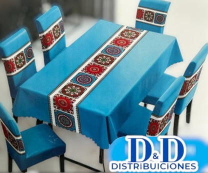 MANTEL DE COMEDOR + 6 FORROS DE SILLAS