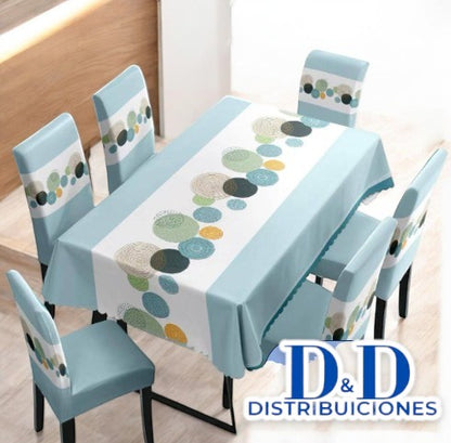 MANTEL DE COMEDOR + 6 FORROS DE SILLAS