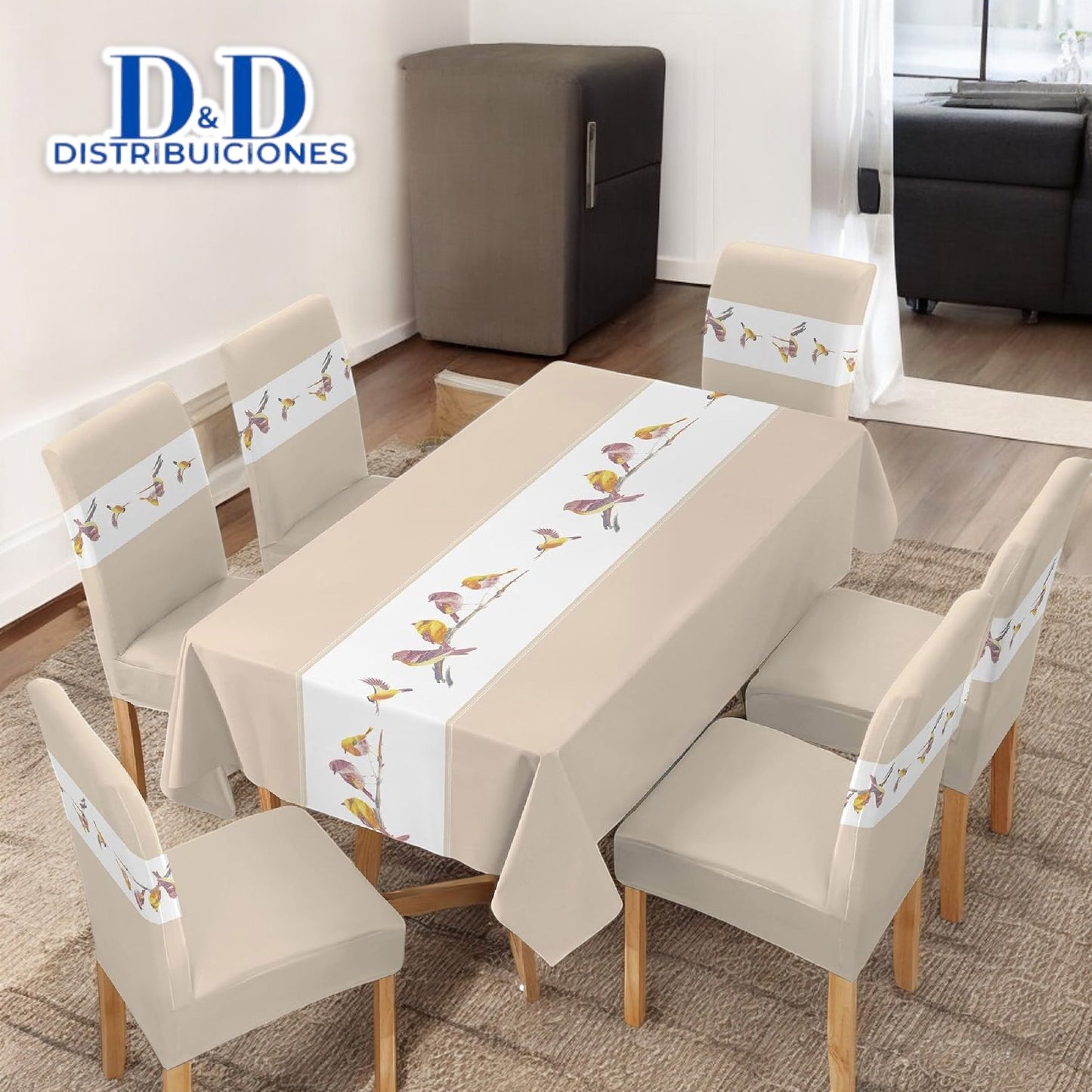 MANTEL DE COMEDOR + 6 FORROS DE SILLAS