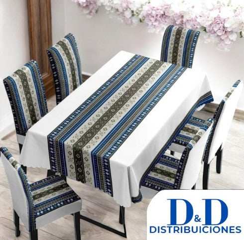 MANTEL DE COMEDOR + 6 FORROS DE SILLAS