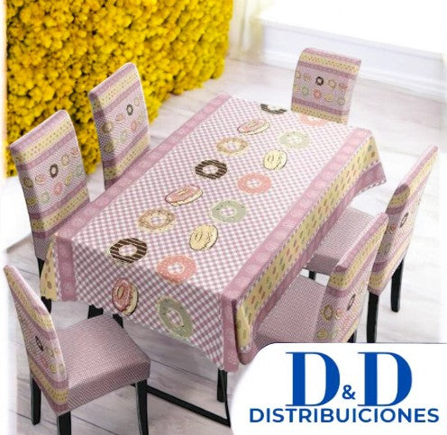 MANTEL DE COMEDOR + 6 FORROS DE SILLAS